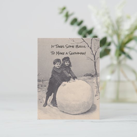 Het duurt een aantal ballen om een sneeuwpop grapp feestdagenkaart (Staand voorkant)