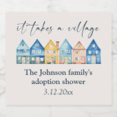 "Het duurt een dorp" Adoptie / Foster Douche Sparkling Wijnetiket (Enkel label)