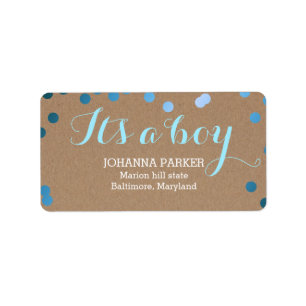 Het 'Een jongen Blue Confetti Rustic Kraft Paper' Etiket