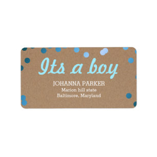 Het 'Een jongen Blue Confetti Rustic Kraft Paper' Etiket