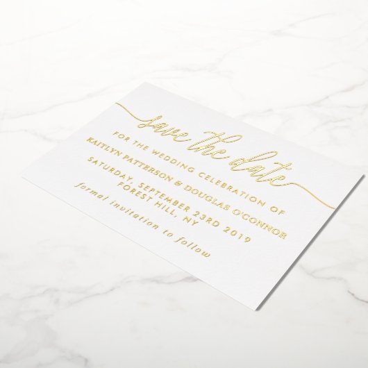 Het eenvoudige Manuscript bewaart Echte de Datum Folie Uitnodiging (Gedraaid)