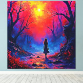Het eenzame ontwerp van Magical Forest Girl Canvas Afdruk (Insitu (Houten vloer))