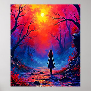 Het eenzame ontwerp van Magical Forest Girl Poster