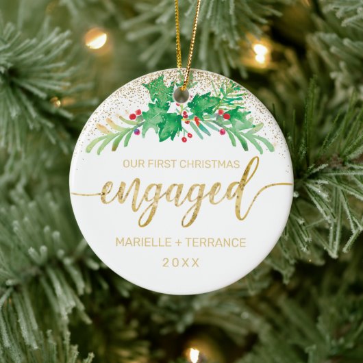 Het eerste kerstcadeautje met Gold Glitter Script Keramisch Ornament (Boom)