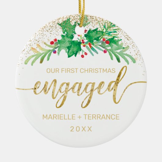 Het eerste kerstcadeautje met Gold Glitter Script Keramisch Ornament (Voorkant)