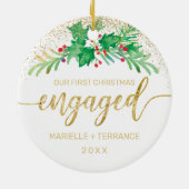 Het eerste kerstcadeautje met Gold Glitter Script Keramisch Ornament (Achterkant)