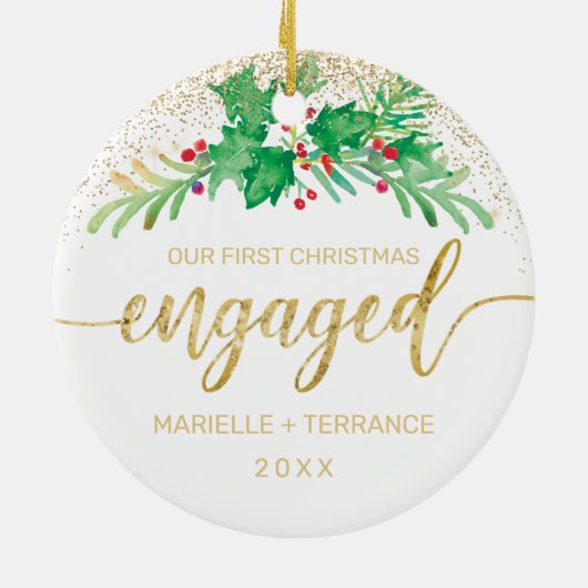 Het eerste kerstcadeautje met Gold Glitter Script Keramisch Ornament (Achterkant)