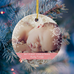 Het eerste kerstfeest van de baby met sneeuwvlokke glas ornament