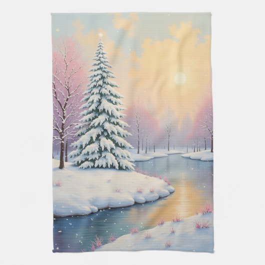 Het eerste licht van de winter theedoek (Verticaal)