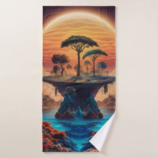 Het eiland bij zonsondergang. badhanddoek (Badhanddoek)