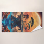 Het eiland bij zonsondergang. badhanddoek (Badhanddoek)