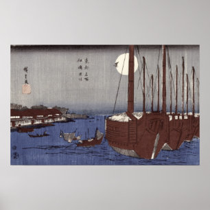 Het eiland Tsukudajima en het district Fukagawa Poster