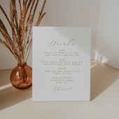 Het Elegant Gold Script Wedding Drink Menu Sign Reclamebord Met Voetstuk