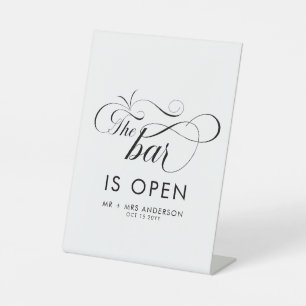Het Elegant Manuscript die de Bar bindt is Open Dr Reclamebord Met Voetstuk