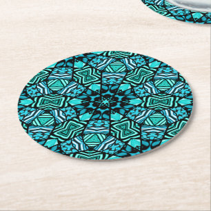 Het elegante Blauwgroen Turkooise Retro Oosterse Ronde Kartonnen Onderzetter