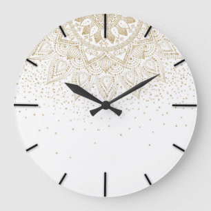 Het elegante Gouden Ontwerp van Confettien Mandala Grote Klok