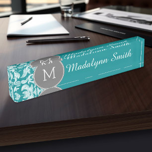 Het elegante Grijze en Blauwgroen Monogram van de Naambordje
