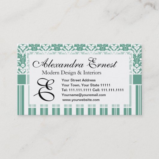 Het elegante Groene Damast van het Zee met Uw Visitekaartje (Voorkant)