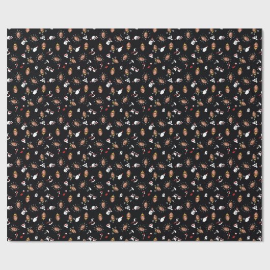 Het Elf Black Doodle Pattern Cadeaupapier (Vlak)