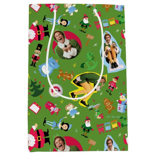 Het Elf en het Kerst Icons Pattern Medium Cadeauzakje (Voorkant)