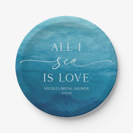 Het enige wat ik Zee is Love Ocean Beach Zee Vrijg Papieren Bordje (Voorkant)