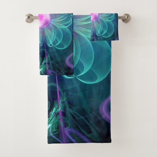 Het Enigma Bloom, een Aqua-Violet Fractal Flower Bad Handdoek (Insitu)