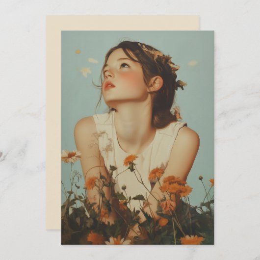 Het etherische meisje in de wilde bloemen kaart (Voorkant / Achterkant)