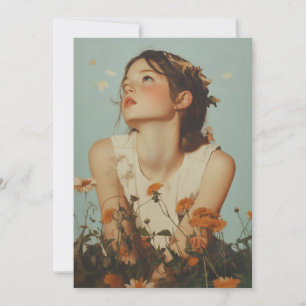 Het etherische meisje in de wilde bloemen kaart