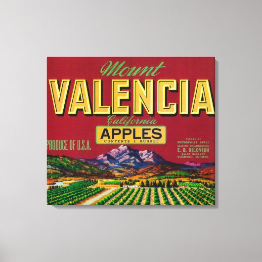 Het etiket Valencia Apple - Watsonville, CA Canvas Afdruk (Voorkant)