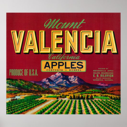 Het etiket Valencia Apple - Watsonville, CA Poster (Voorkant)