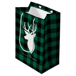 Het feestelijke Groene Patroon van de Plaid van Medium Cadeauzakje