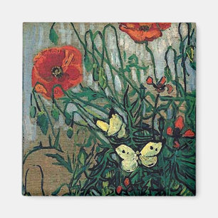 Het Fine Art. van papavers en Butterflies Van Gogh Magneet