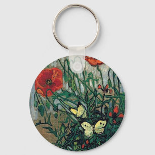 Het Fine Art. van papavers en Butterflies Van Gogh Sleutelhanger
