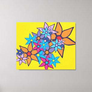 Het Floral Patroon van de terugkeer op Gele Achter Canvas Afdruk