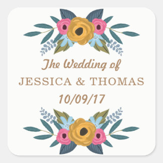 Het Floral Wreath White Wedding Collectie Vierkante Sticker