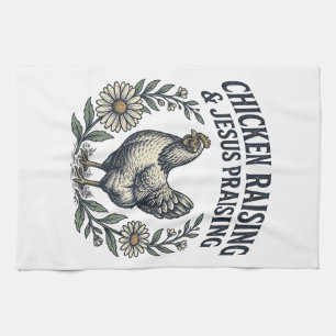 Het fokken van kippen & Jezus prijzen Vintage Hen Theedoek