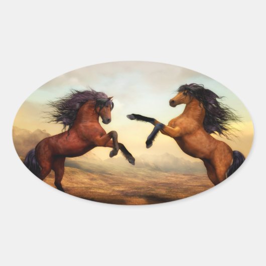 Het fokken van wilde paarden ovale sticker (Voorkant)