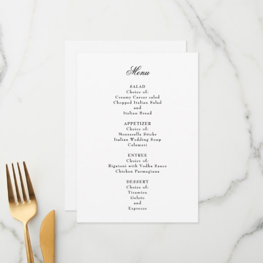 Het formele huwelijksmenu menu (Voorkant / Achterkant in situ)
