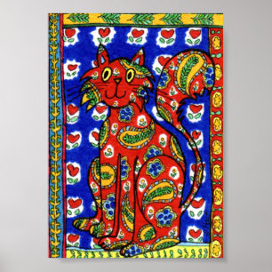 Het Franse Art. van de Kat van Paisley van de Poster