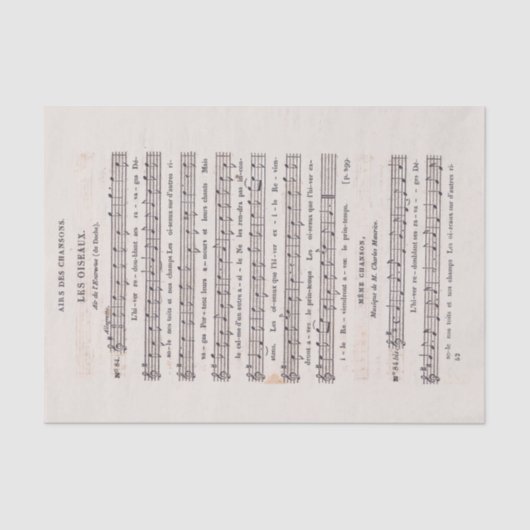 Het Franse  blad Muziek de ontkoppeling van vogels Tissuepapier (Voorkant)