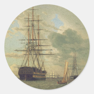 Het fregat op de rede voor anker ronde sticker