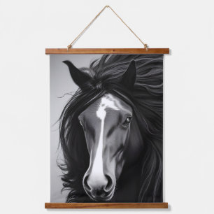 Het Friesian Digitale Portret van het Zwart-wit Hangend Wandkleed