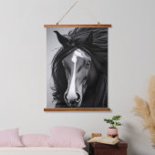 Het Friesian Digitale Portret van het Zwart-wit Hangend Wandkleed (Slaapkamer)