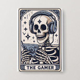 Het Gamer Skelet Tarot Card T-shirt Button