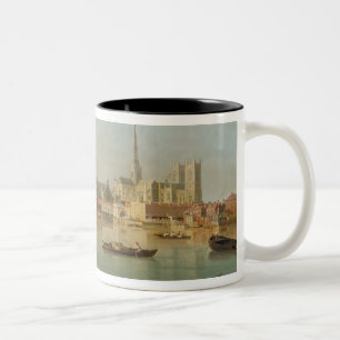 Het gebouw van de Westminster-brug met een fantasi Tweekleurige Koffiemok