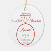 Het gehuwde Ring Front van de Weddenschap & Stripe Keramisch Ornament (Links)