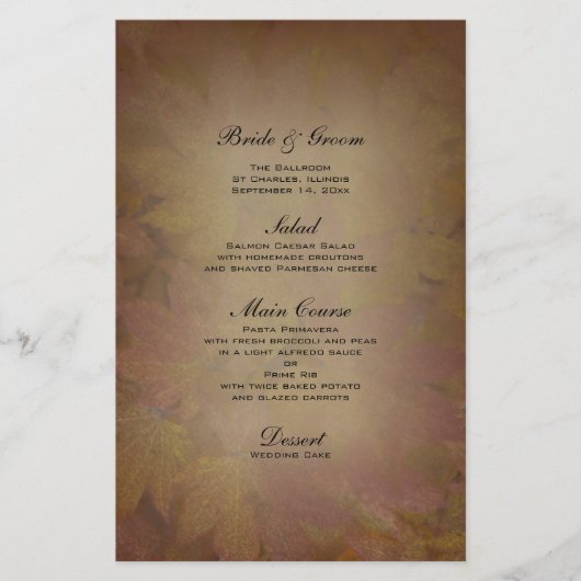 Het gekleurde Maple Leaves Fall Wedding Menu (Voorkant)