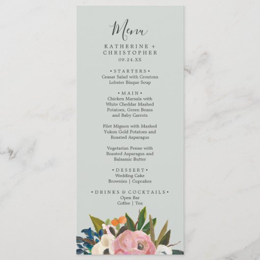 Het gekleurde menu 'Floral Wedding' (Voorkant)