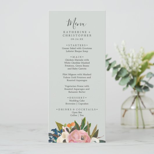 Het gekleurde menu 'Floral Wedding' (Staand voorkant)