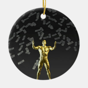Het geld dat uit de lucht valt met Man hieronder Keramisch Ornament